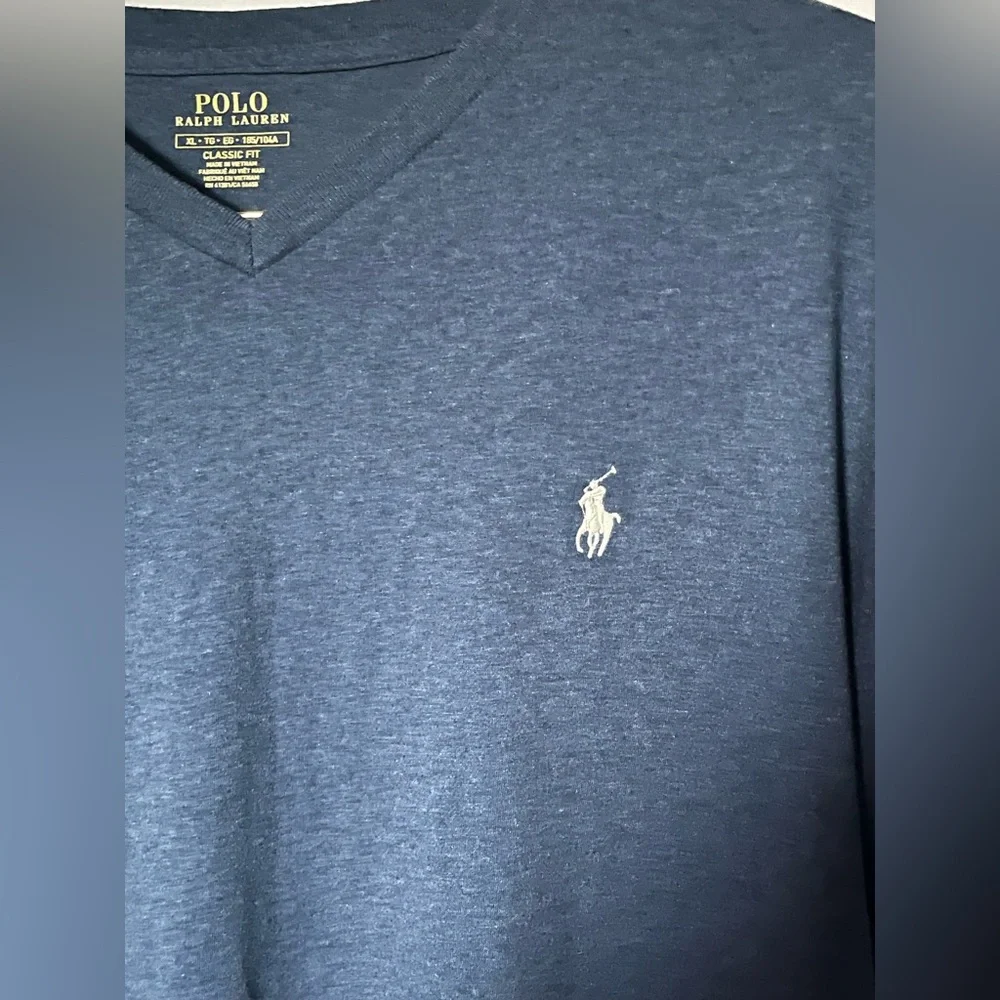 Men’s Polo by Ralph Lauren V-Neck Short Sleeve Tee - Embroidered Logo - Blue- XL
